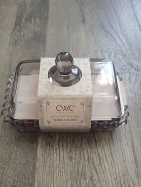 T.J.Maxx Smoky Gray Glass Butter Dish with Decorative Knob